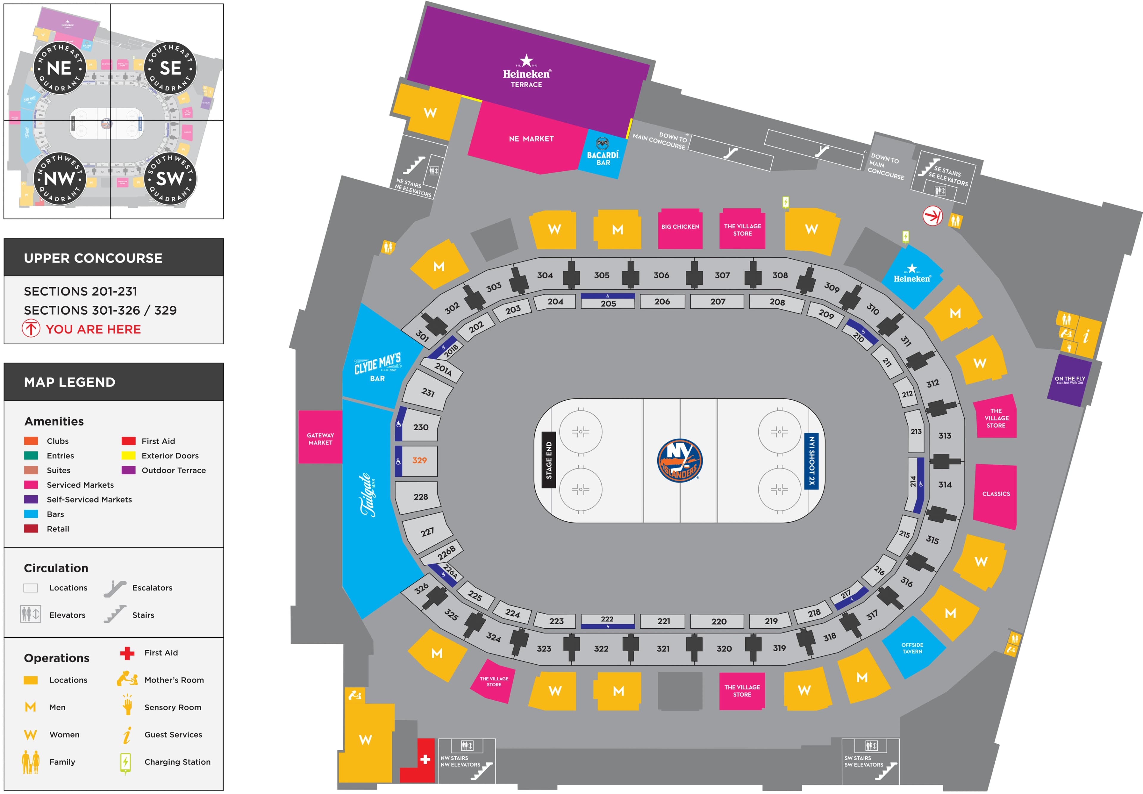 UBS Arena: Venue layout, UBS Arena — Upper Concourse wayfinding. Use the original map for routes and visitor facilities.