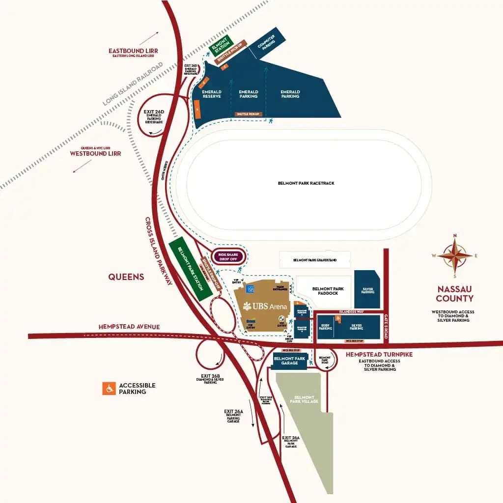 UBS Arena: Venue layout, UBS Arena — 2026–27 campus and arrival map. Use the original map for routes and visitor facilities.