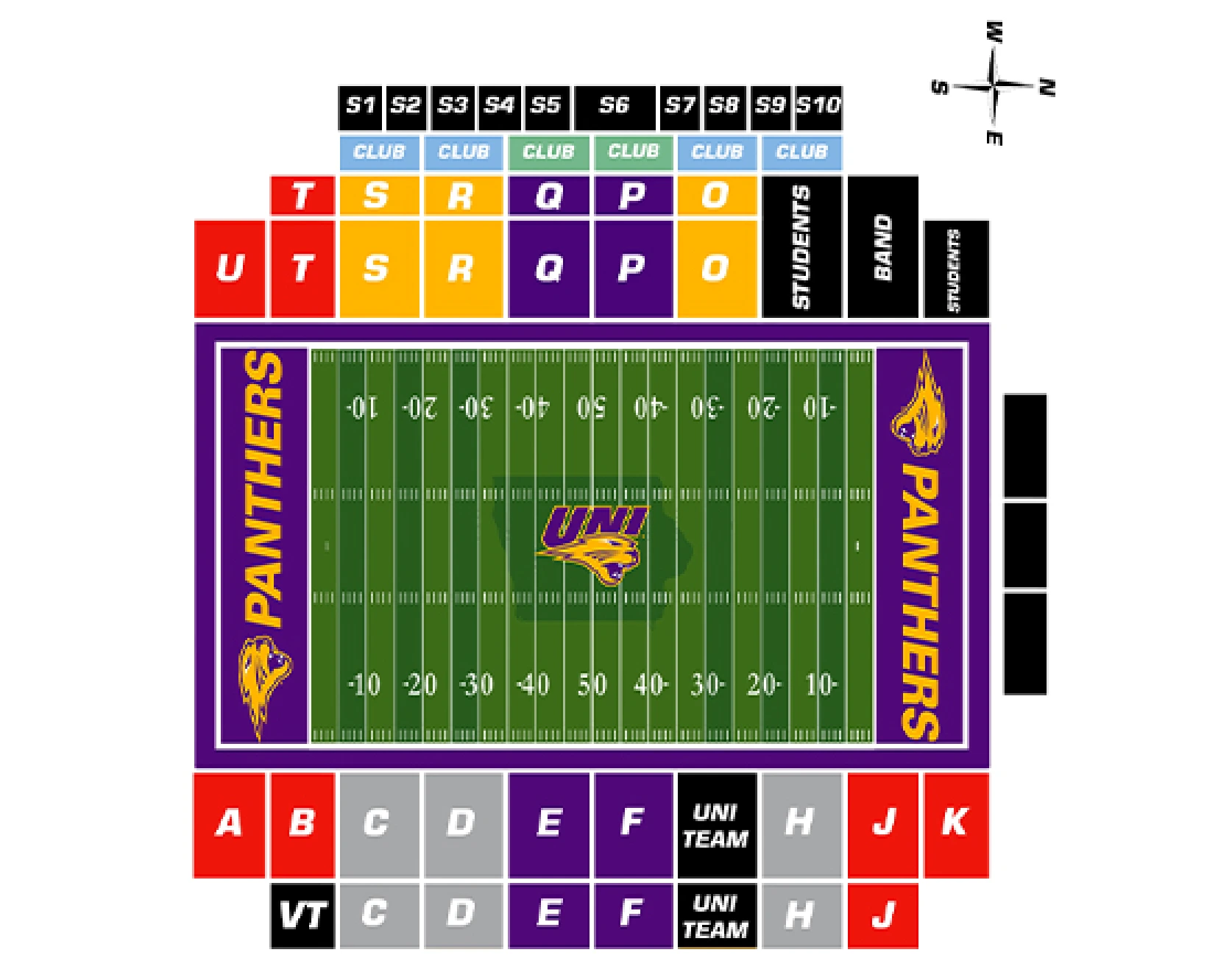 UNI-Dome: Seating chart, Football · 2026. Use the source chart for section and row details.