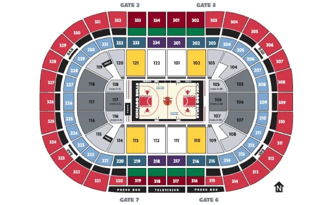 United Center: Seating chart, Chicago Bulls — basketball. Use the source chart for section and row details.
