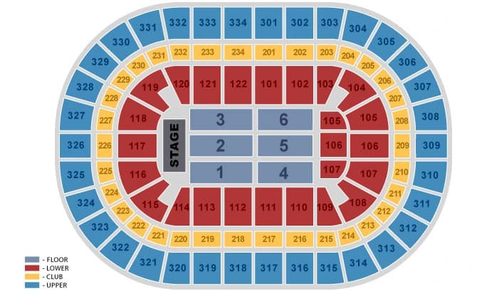 United Center: Seating chart, Concert with reserved floor seating. Use the source chart for section and row details.
