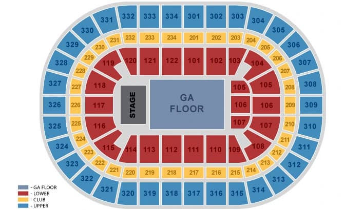 United Center: Seating chart, Concert with general admission floor. Use the source chart for section and row details.