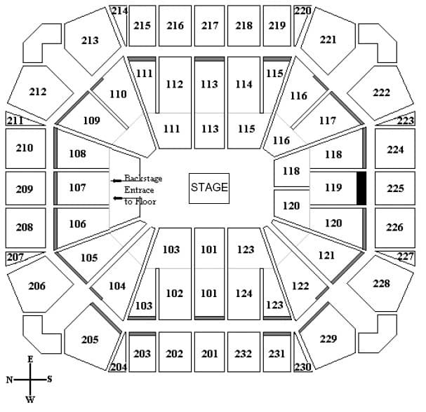 United Supermarkets Arena: Seating chart, Owner sample: United Supermarkets Arena concert in the round. Use the source chart for section and row details.