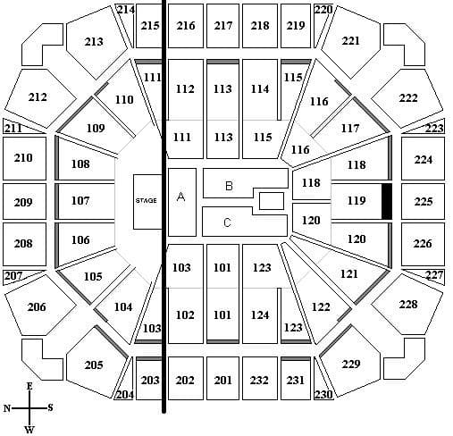 United Supermarkets Arena: Seating chart, Owner sample: United Supermarkets Arena end-stage concert. Use the source chart for section and row details.