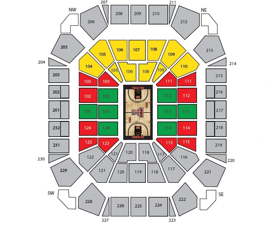 United Supermarkets Arena: Seating chart, Texas Tech Lady Raider basketball season-ticket sections — current 2026 page. Use the source chart for section and row details.