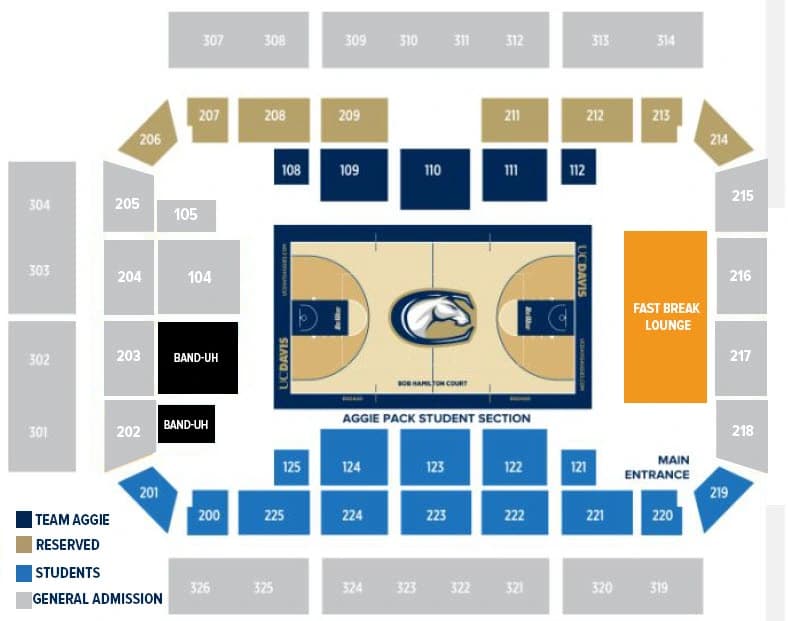 University Credit Union Center: Seating chart, Undated legacy men’s basketball reference · numbered levels and student side. Use the source chart for section and row details.