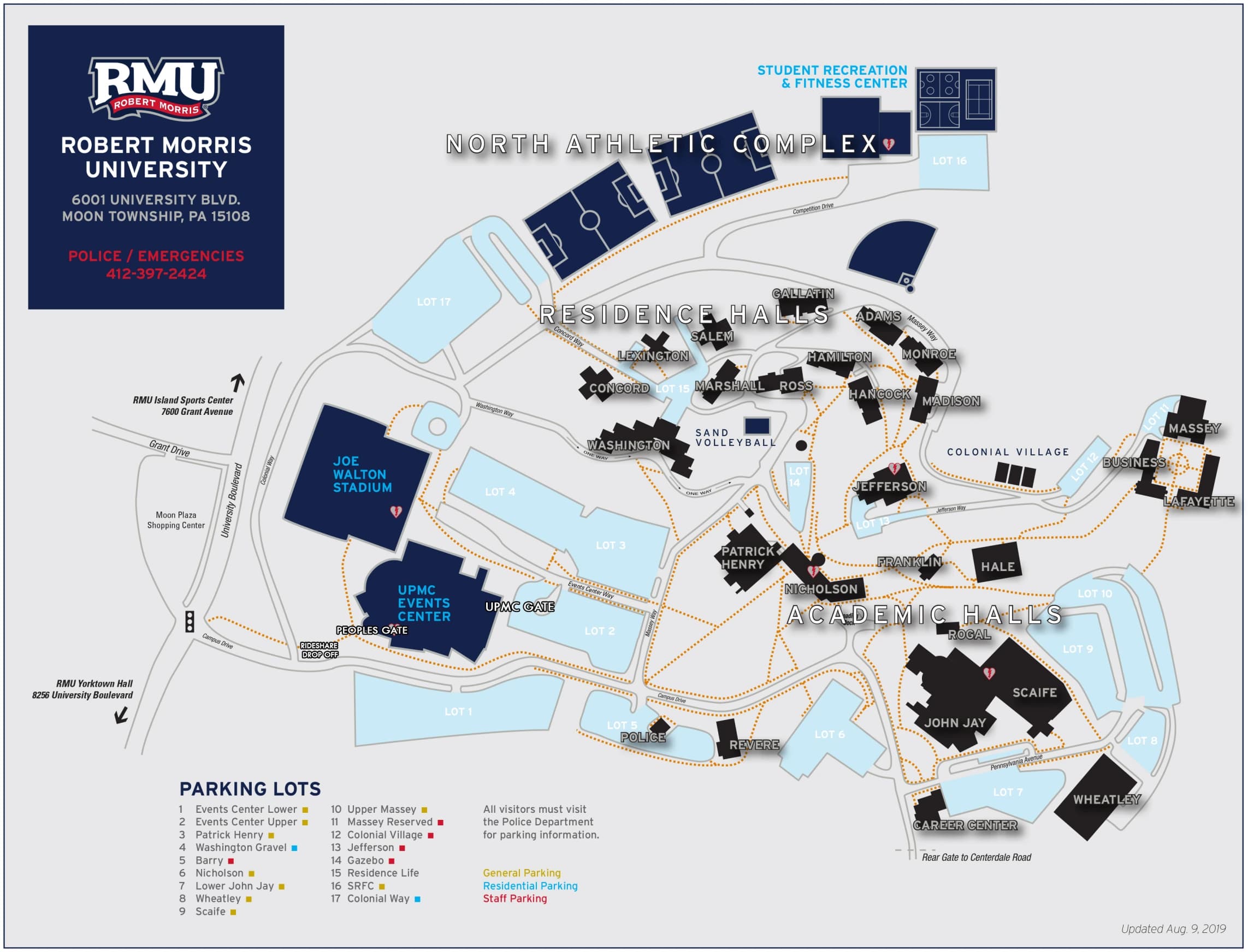 UPMC Events Center: Venue layout, Arena parking, gates and drop-off · official visitor map. Use the original map for routes and visitor facilities.
