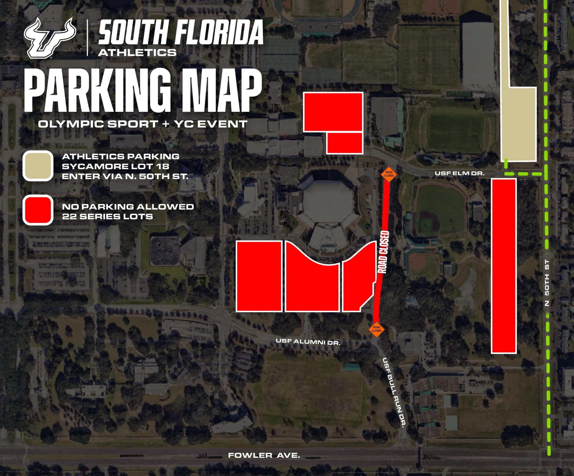 USF Baseball Stadium: Venue layout, USF Baseball Stadium — official parking plan during Yuengling Center events. Use the original map for routes and visitor facilities.