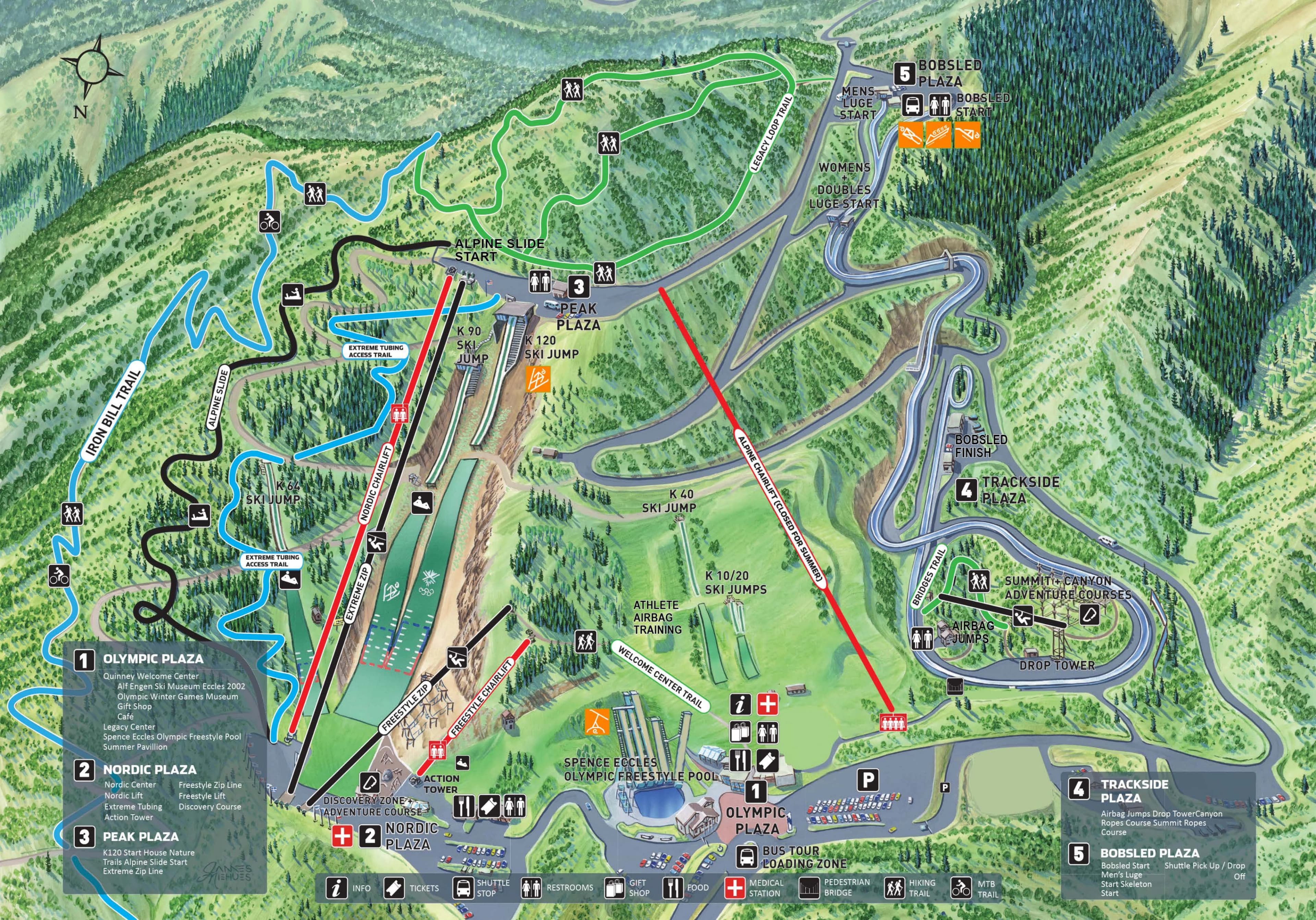 Utah Olympic Park: Venue layout, Summer 2026 · park activity and visitor orientation. Use the original map for routes and visitor facilities.