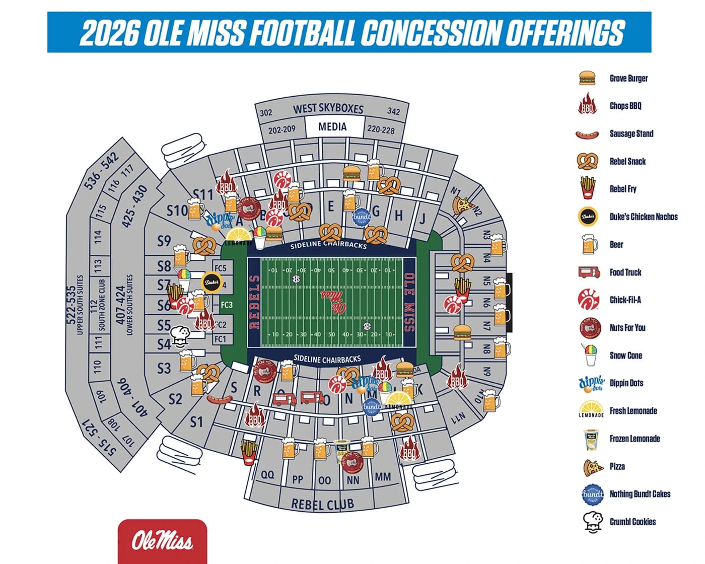 Vaught-Hemingway Stadium: Seating chart, Vaught-Hemingway Stadium — official 2026 sections and concessions. Use the source chart for section and row details.