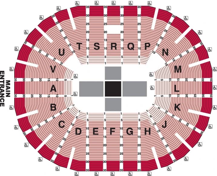 Viejas Arena: Seating chart, Viejas Arena — concert in the round. Use the source chart for section and row details.