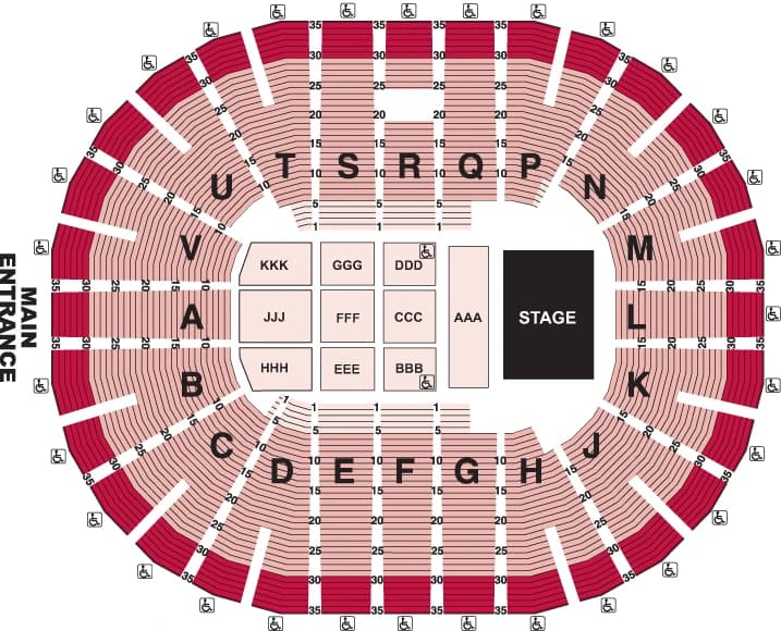Viejas Arena: Seating chart, Viejas Arena — full-house concert example. Use the source chart for section and row details.