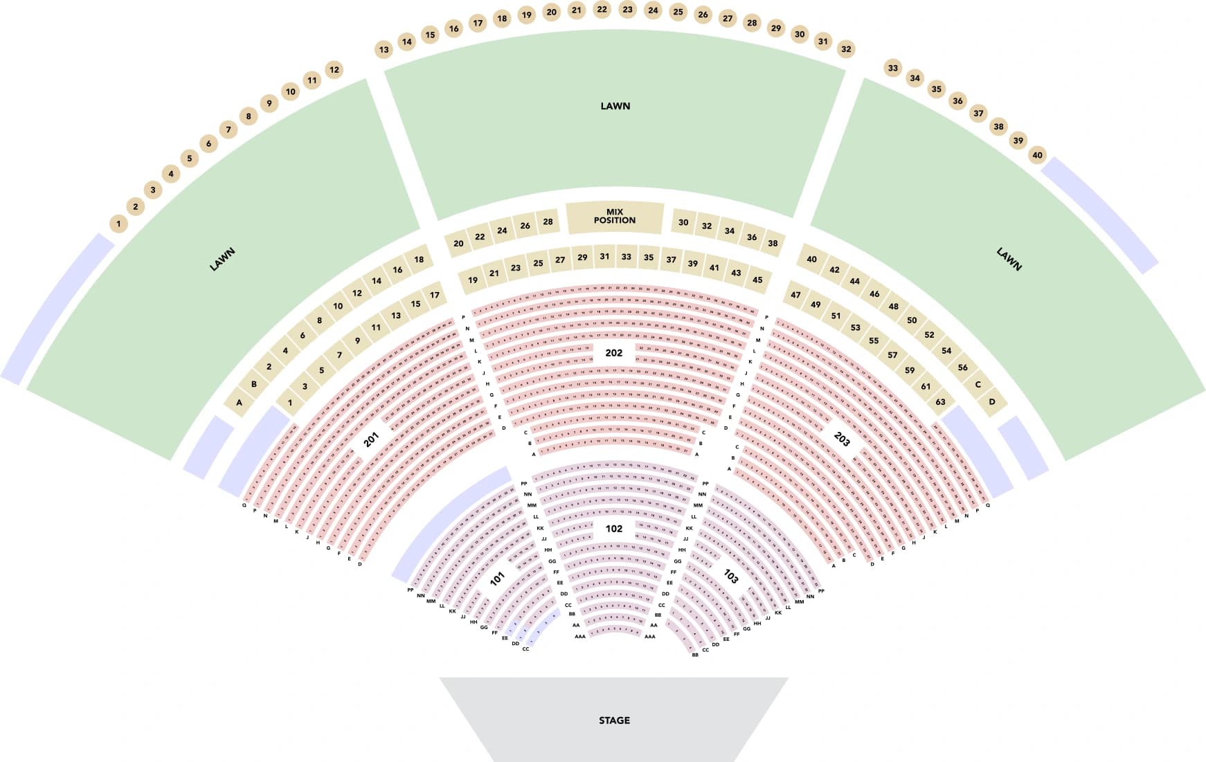 Vina Robles Amphitheatre: Seating chart, Vina Robles Amphitheatre — reserved sections, boxes and lawn. Use the source chart for section and row details.