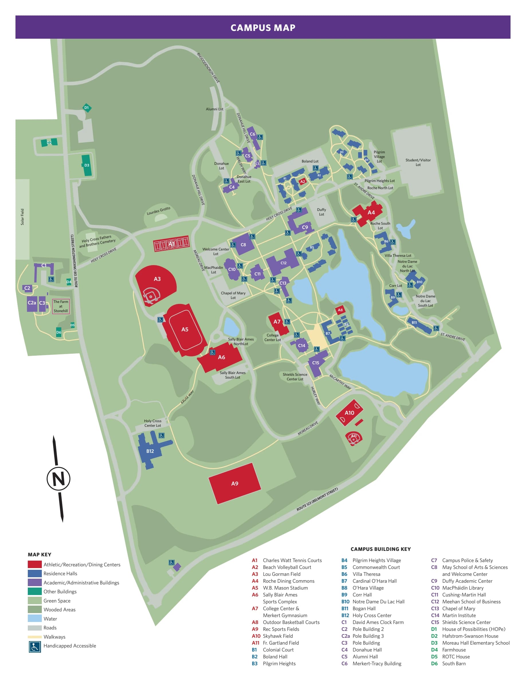 Timothy J. Coughlin Memorial Field at W.B. Mason Stadium: Venue layout, Stonehill — official current-linked 2023 accessible campus plan. Use the original map for routes and visitor facilities.