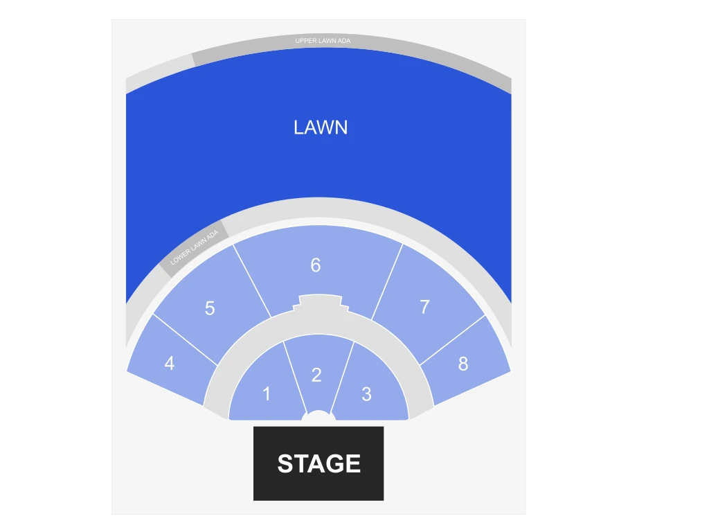 Walmart AMP: Seating chart, Walmart AMP — reserved sections and lawn. Use the source chart for section and row details.