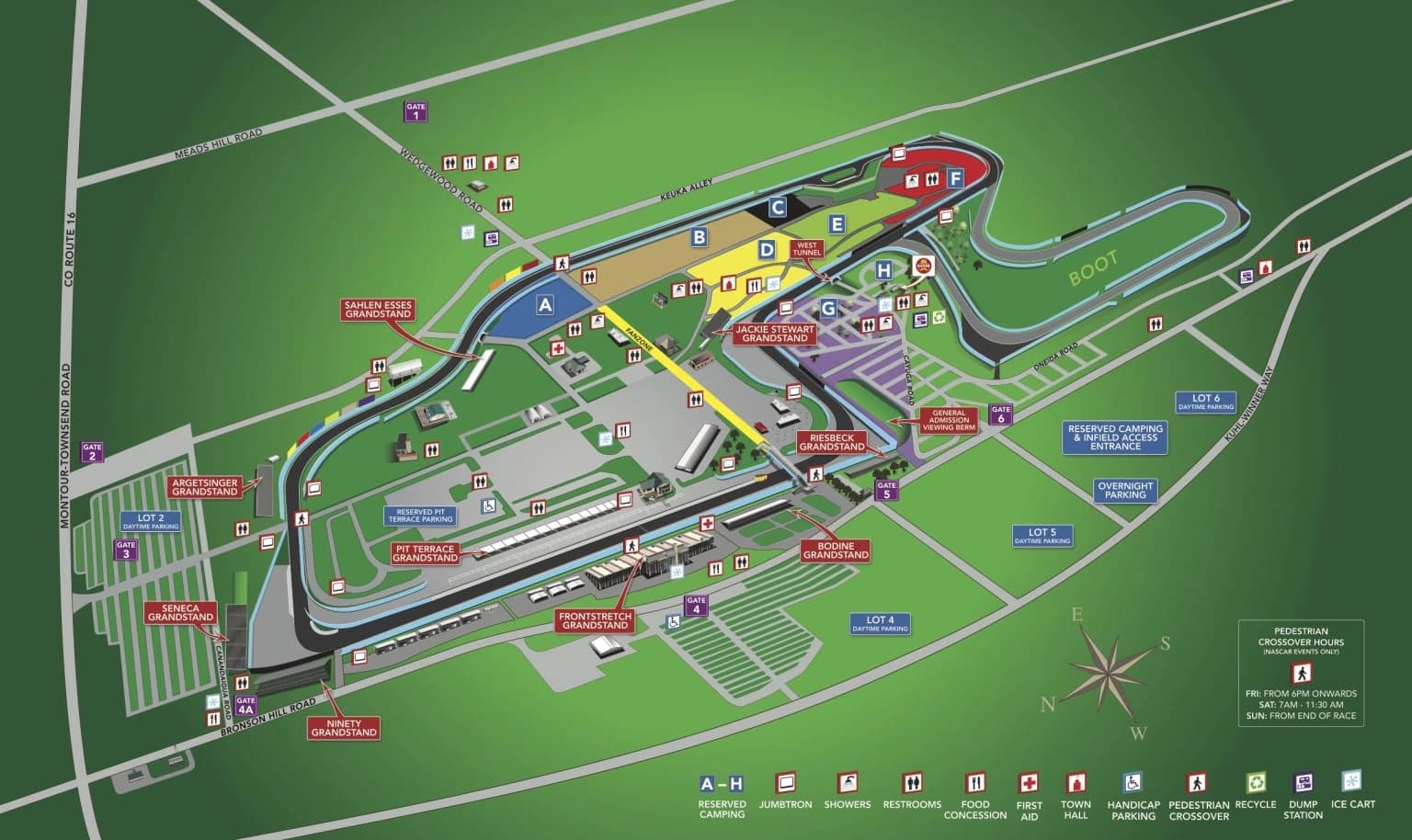 Watkins Glen International: Seating chart, Watkins Glen — current-linked 2025 grandstand location map. Use the source chart for section and row details.