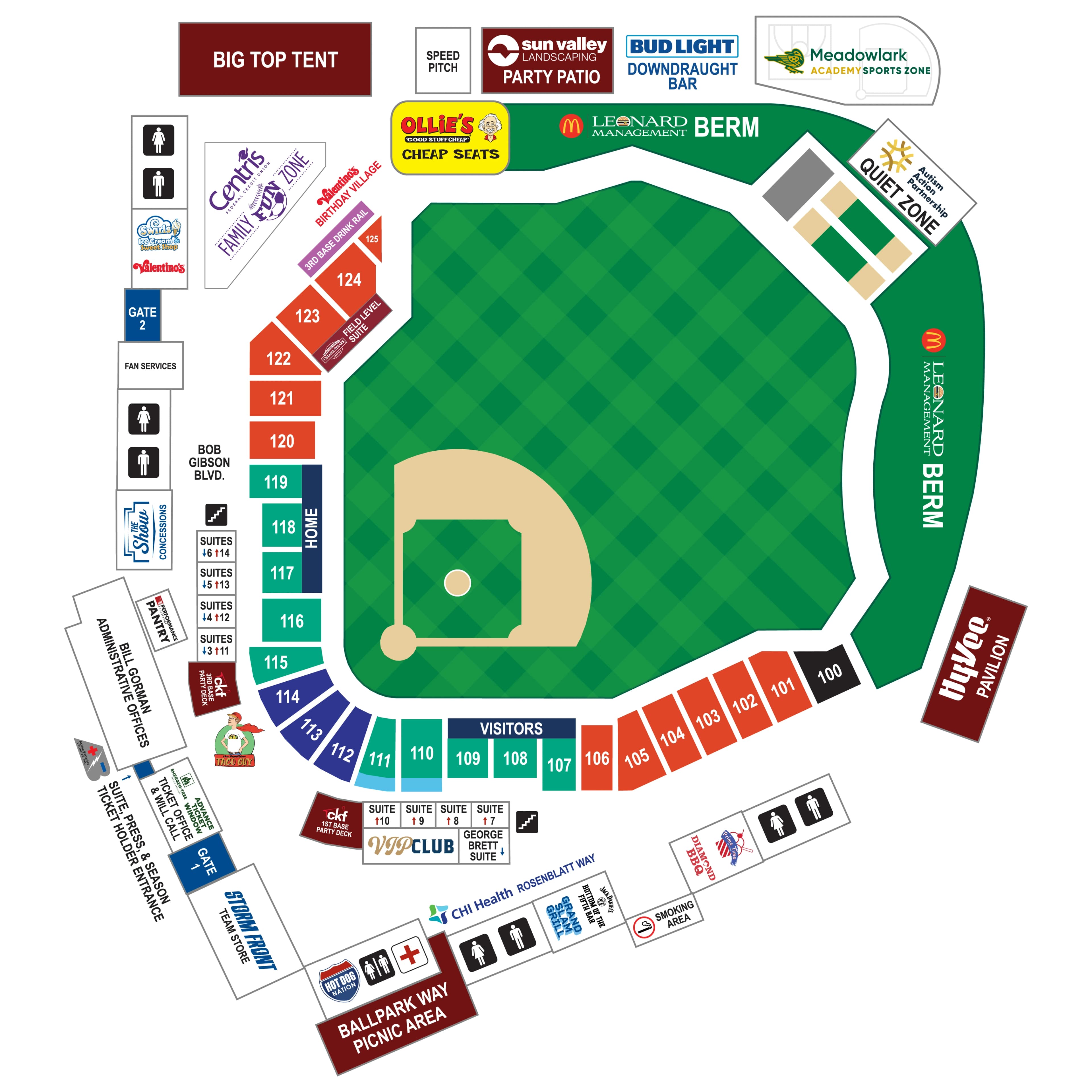 Werner Park: Seating chart, Baseball · Werner Park numbered sections and berms. Use the source chart for section and row details.
