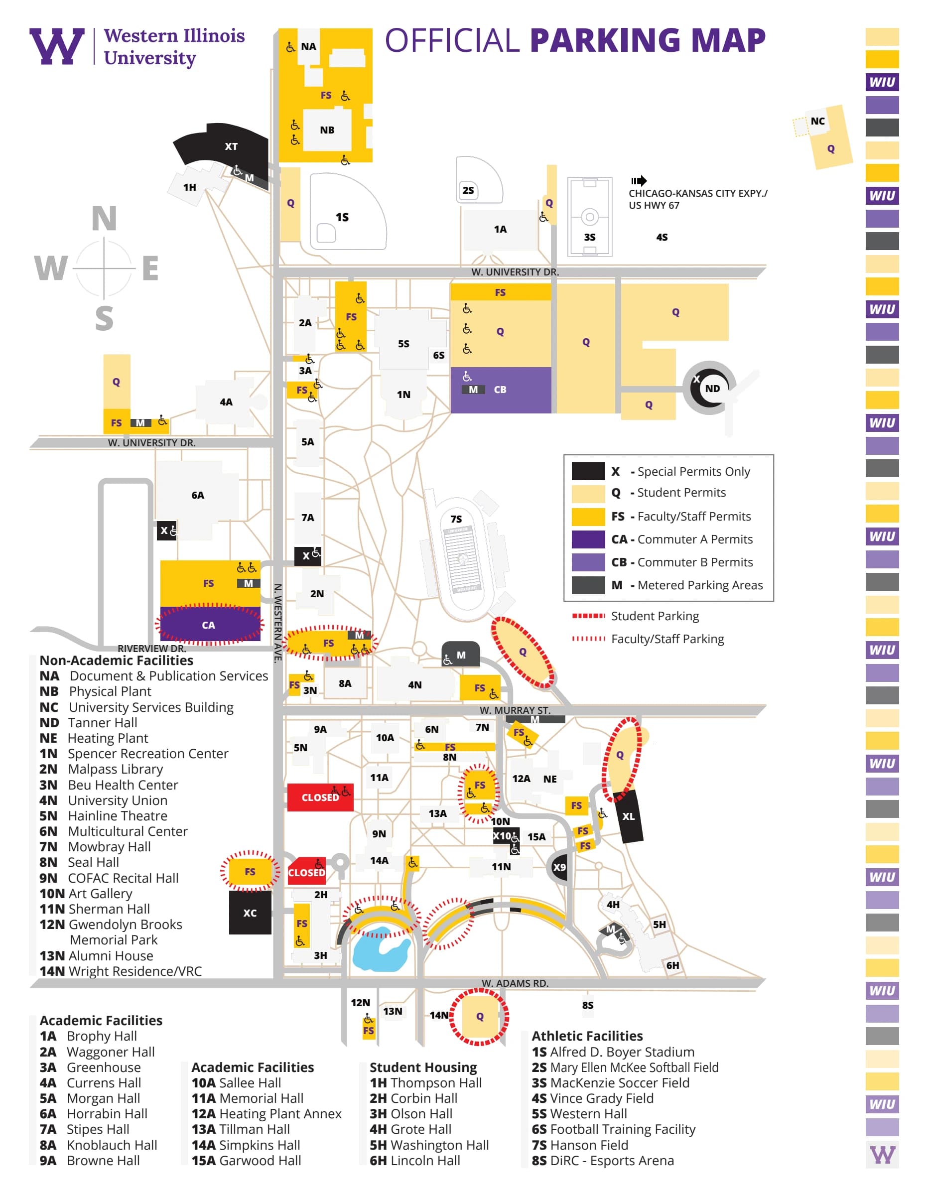 Western Hall: Venue layout, WIU campus — Western Hall and parking categories. Use the original map for routes and visitor facilities.