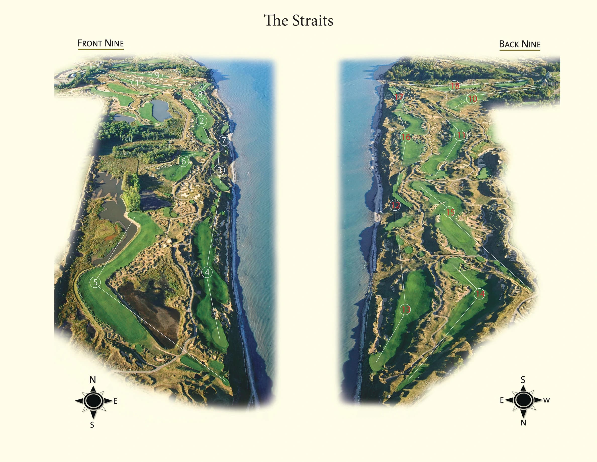 Whistling Straits Straits Course: Venue layout, Course layout · Whistling Straits, The Straits front and back nine. Use the original map for routes and visitor facilities.