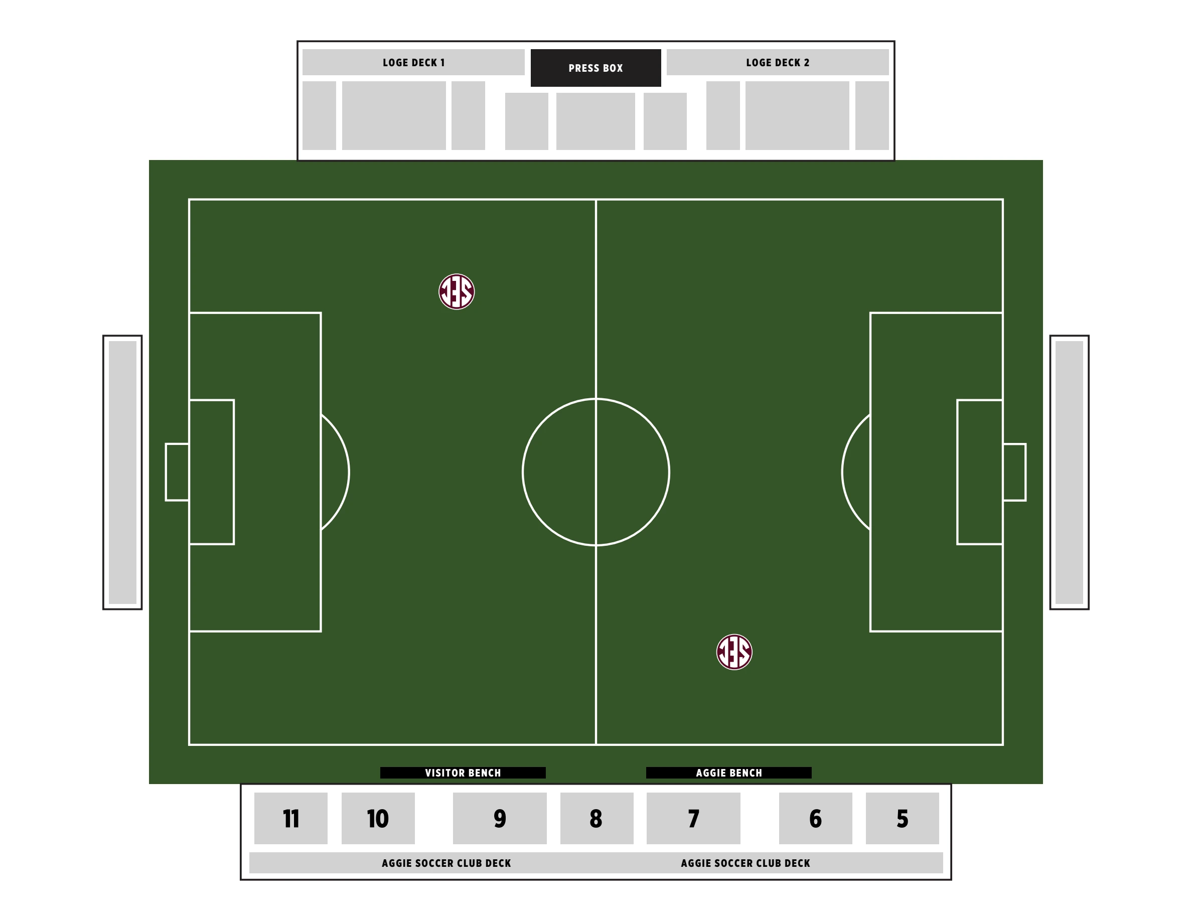 Wilbert Ellis Field at Ralph Waldo Emerson Jones Park: Seating chart, Soccer. Use the source chart for section and row details.