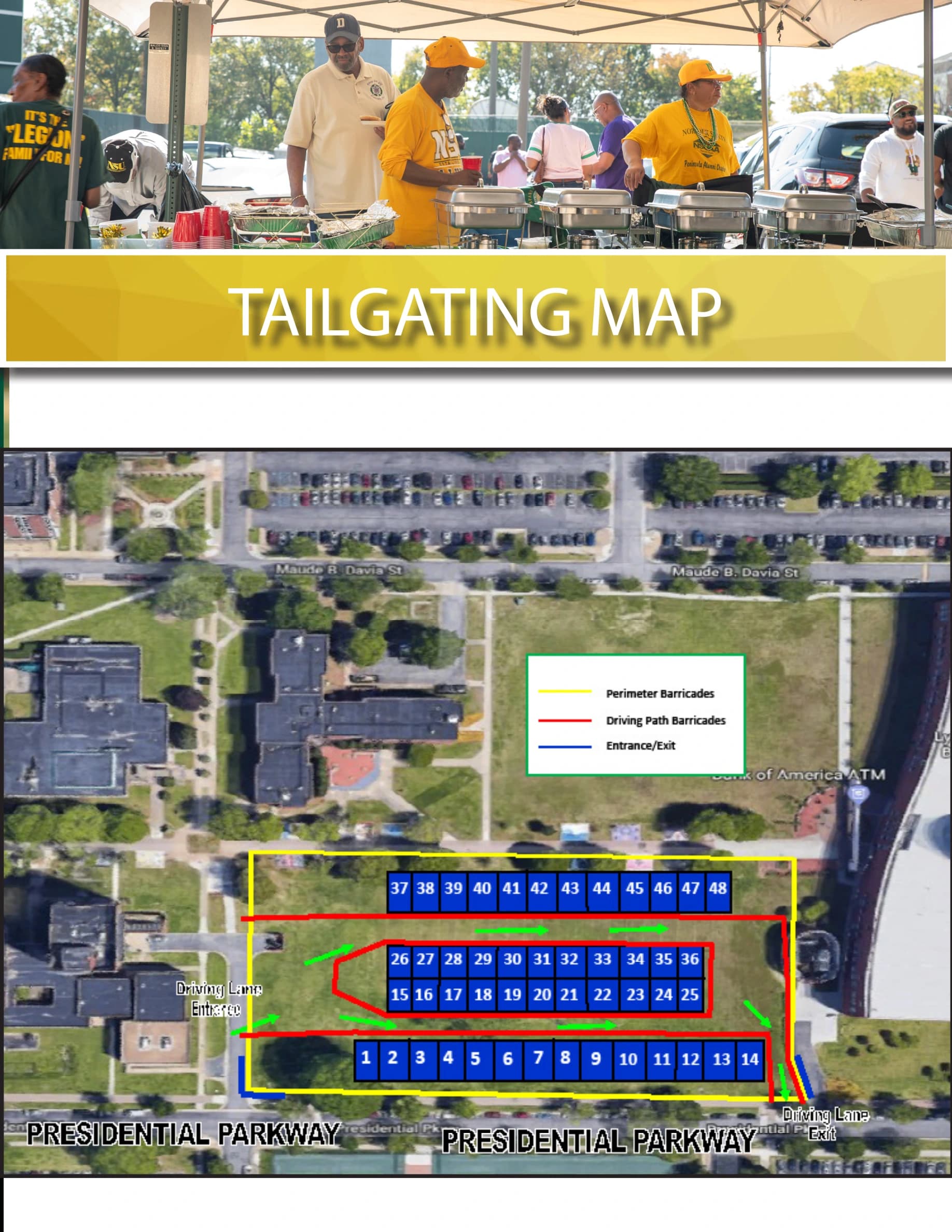 William "Dick" Price Stadium: Venue layout, Tailgating layout · 2026 fan guide. Use the original map for routes and visitor facilities.