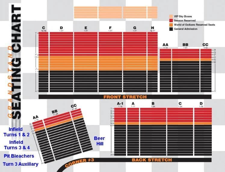 Williams Grove Speedway: Seating chart, Williams Grove · grandstand sections, rows and reservation zones. Use the source chart for section and row details.