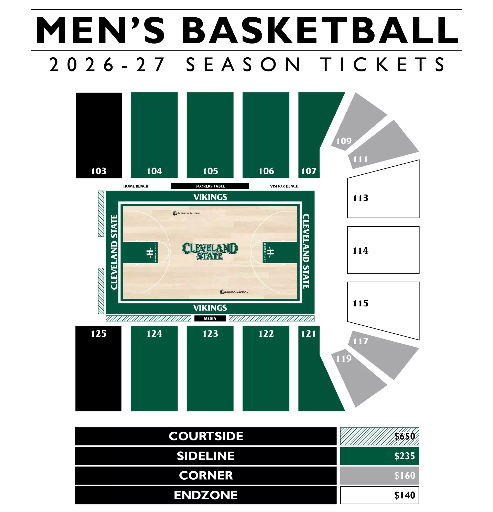 Wolstein Center: Seating chart, Wolstein Center — 2026–27 men’s basketball seating. Use the source chart for section and row details.