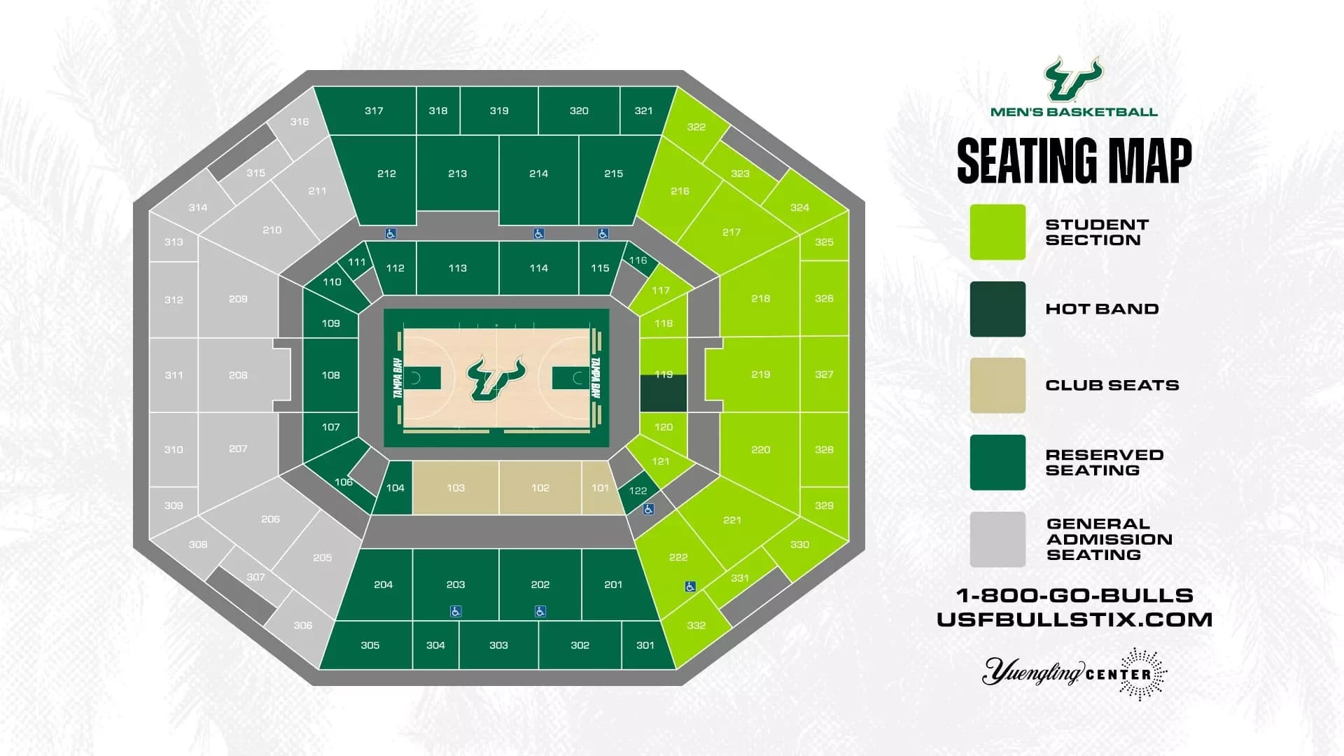 Yuengling Center: Seating chart, Men’s basketball. Use the source chart for section and row details.