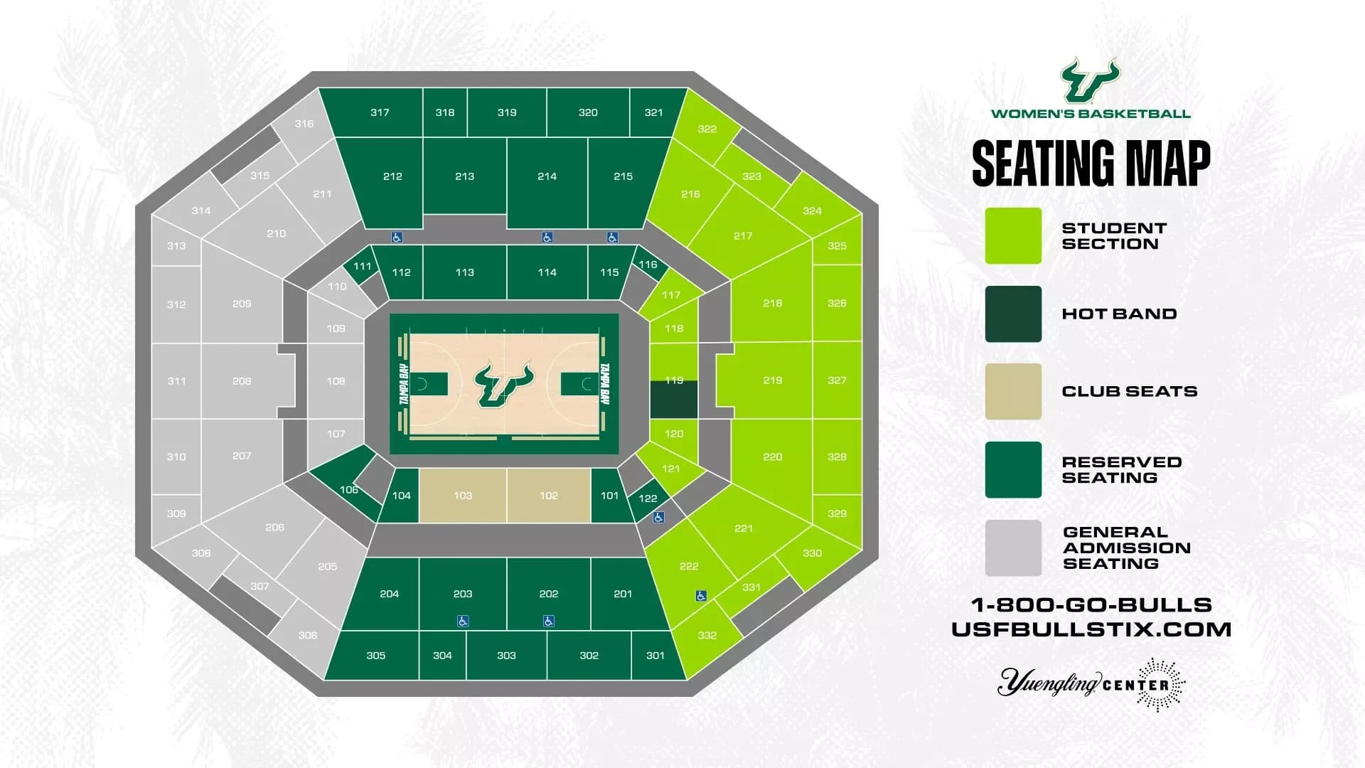 Yuengling Center: Seating chart, Women’s basketball. Use the source chart for section and row details.