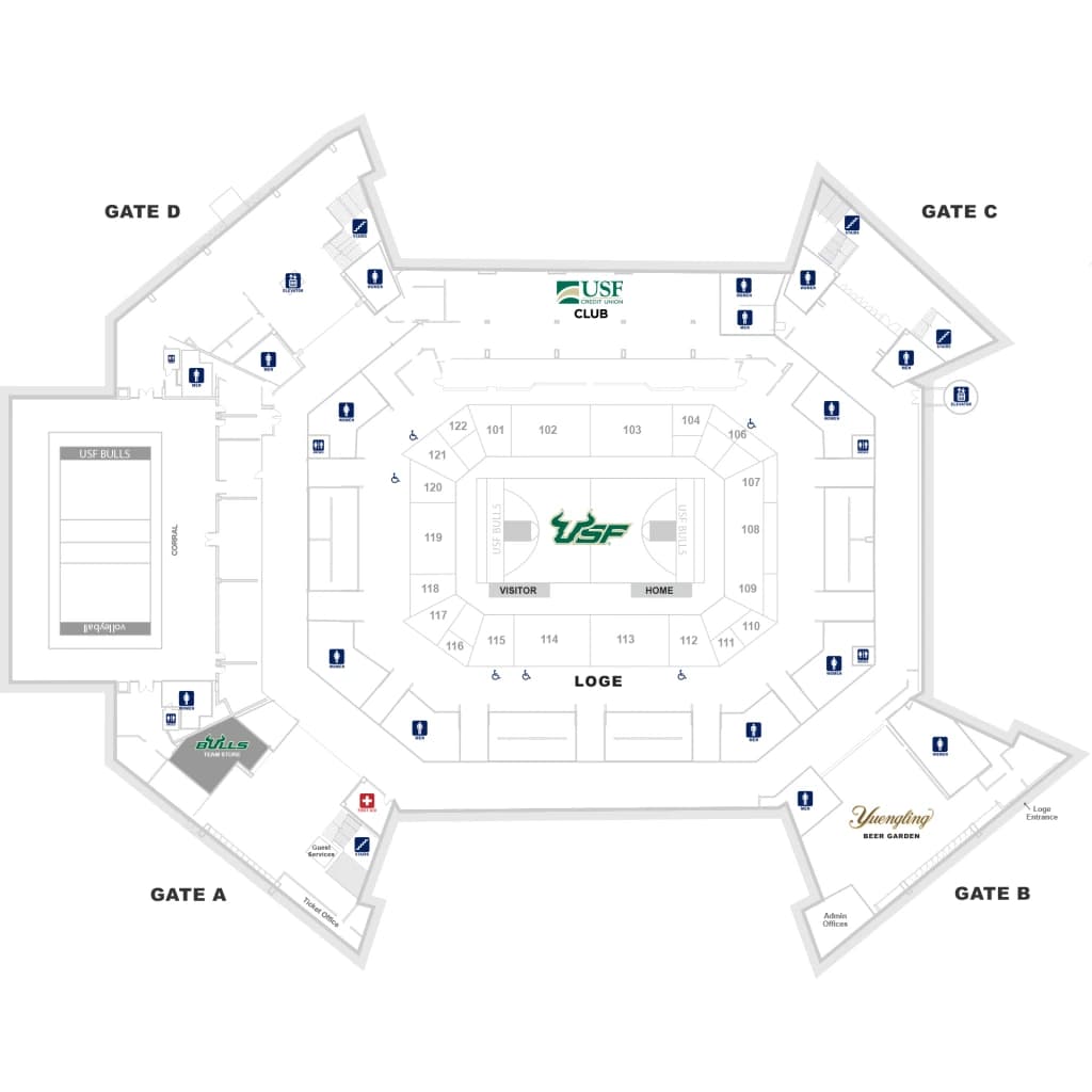 Yuengling Center: Venue layout, Concourse entrances and amenities. Use the original map for routes and visitor facilities.