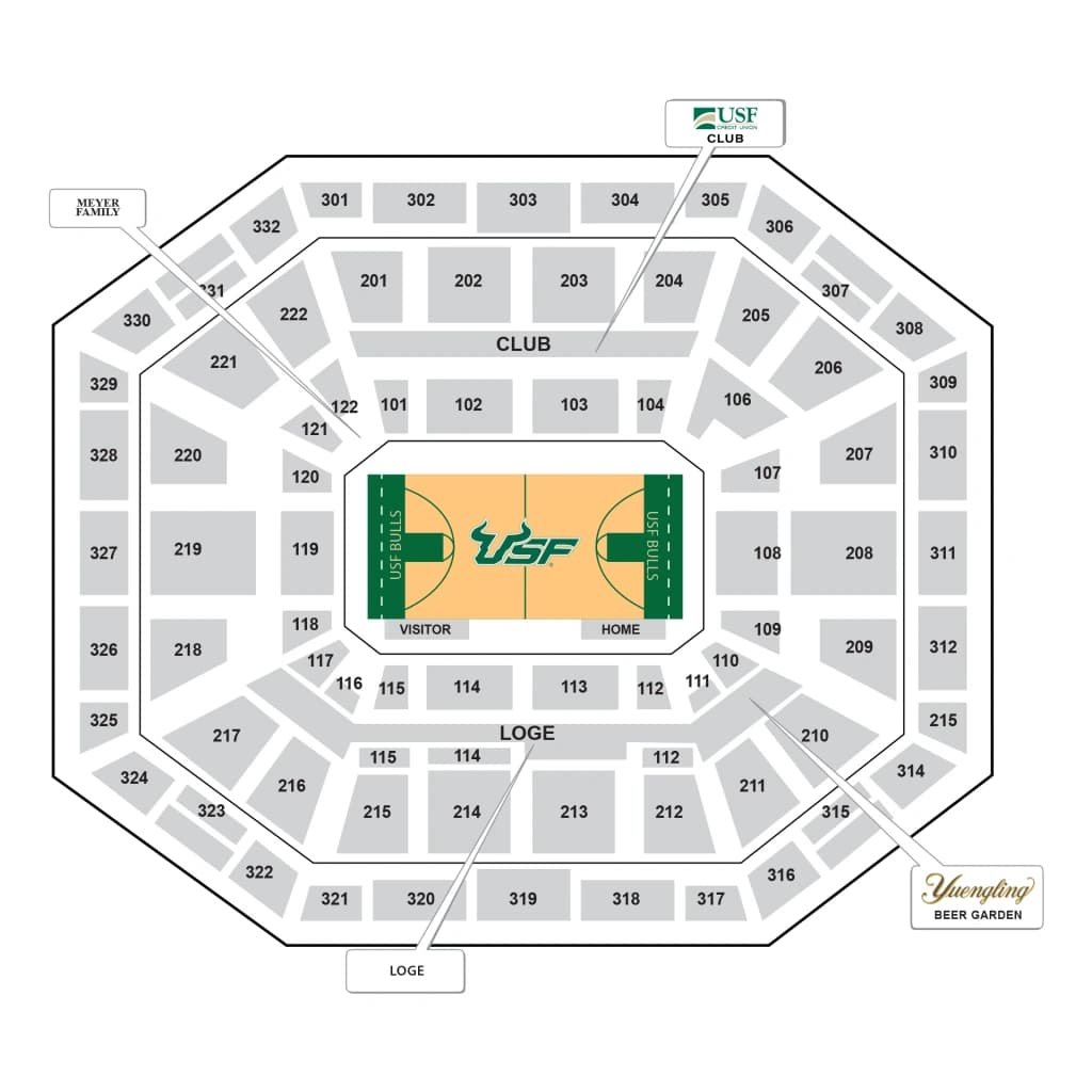 Yuengling Center: Seating chart, Basketball numbered sections. Use the source chart for section and row details.