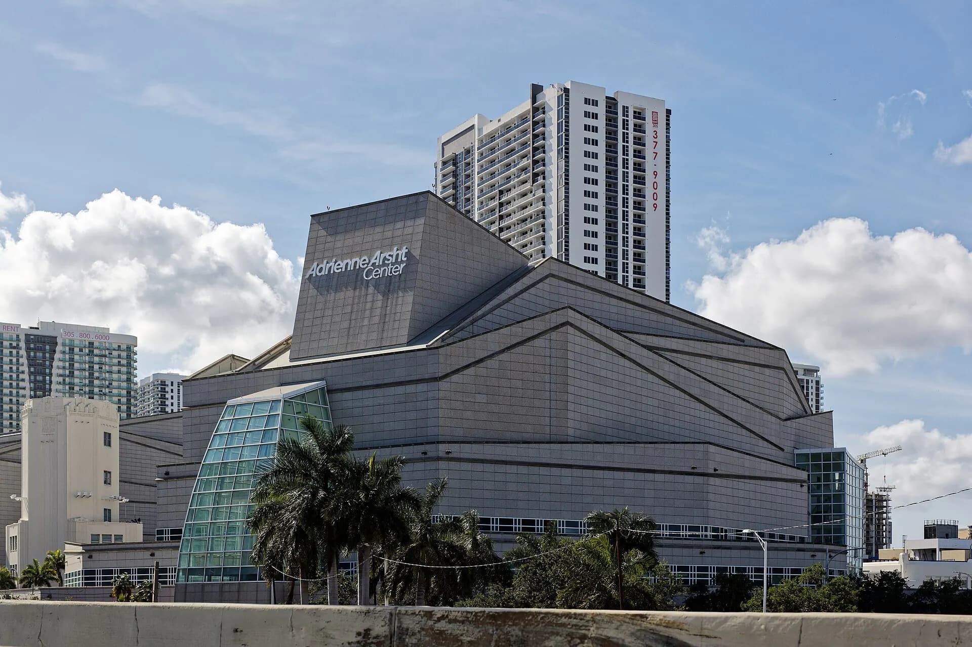 The Adrienne Arsht Center's performance halls and entrance plaza in Miami.