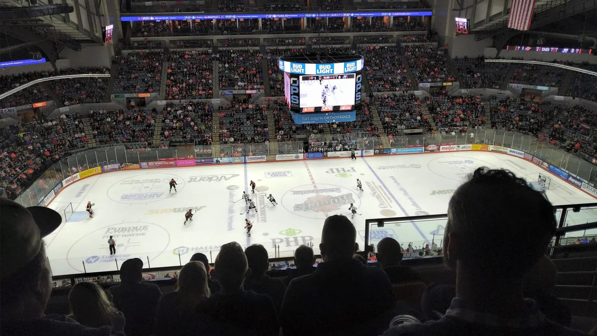 Allen County War Memorial Coliseum ice setup viewed from the seating bowl