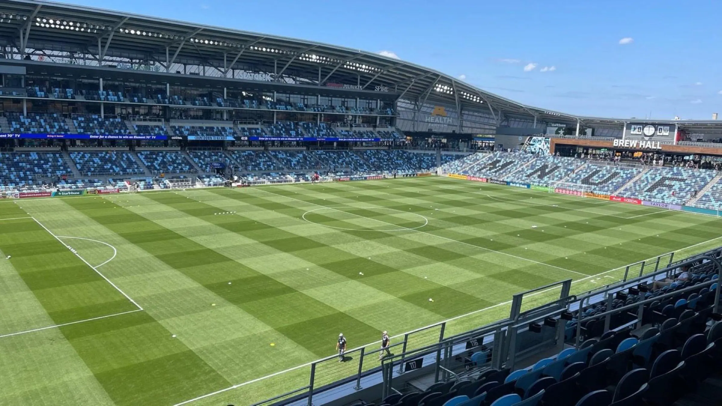 Wide interior view across Allianz Field's pitch and seating bowl from the stands.