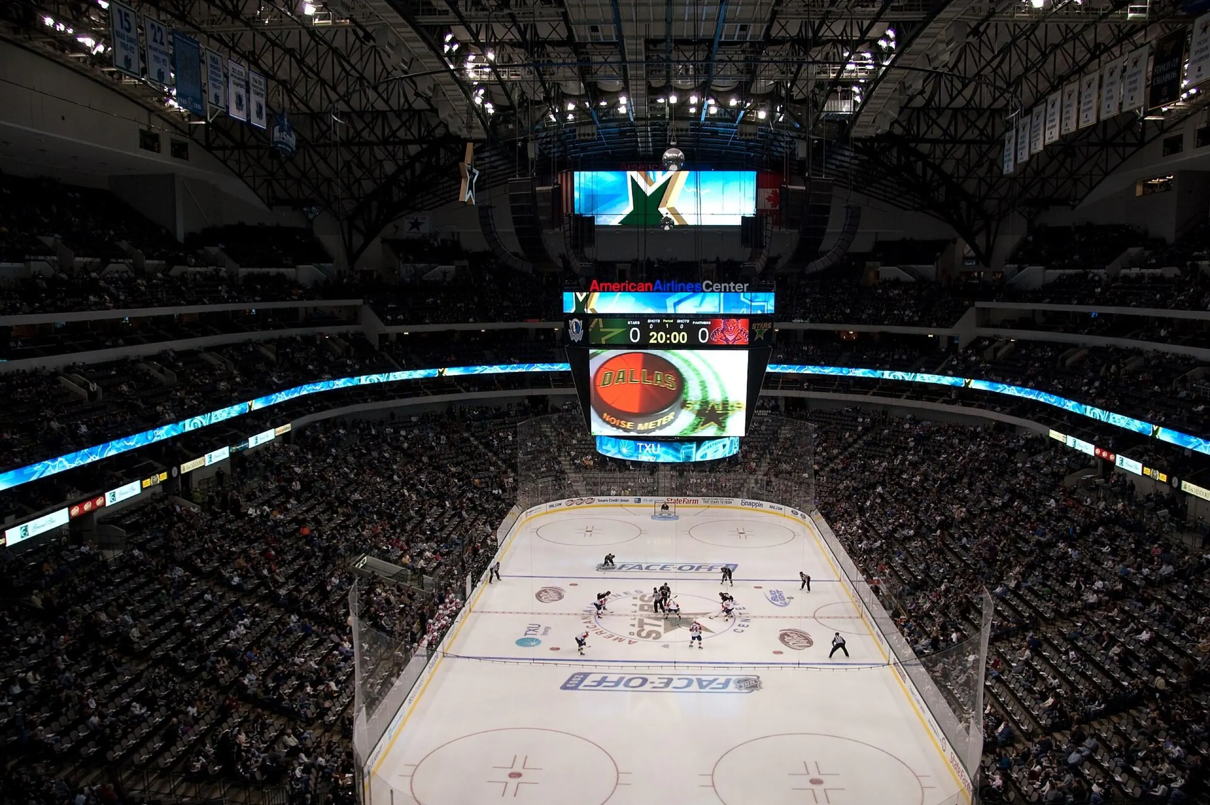 Dallas Stars hockey game inside American Airlines Center.