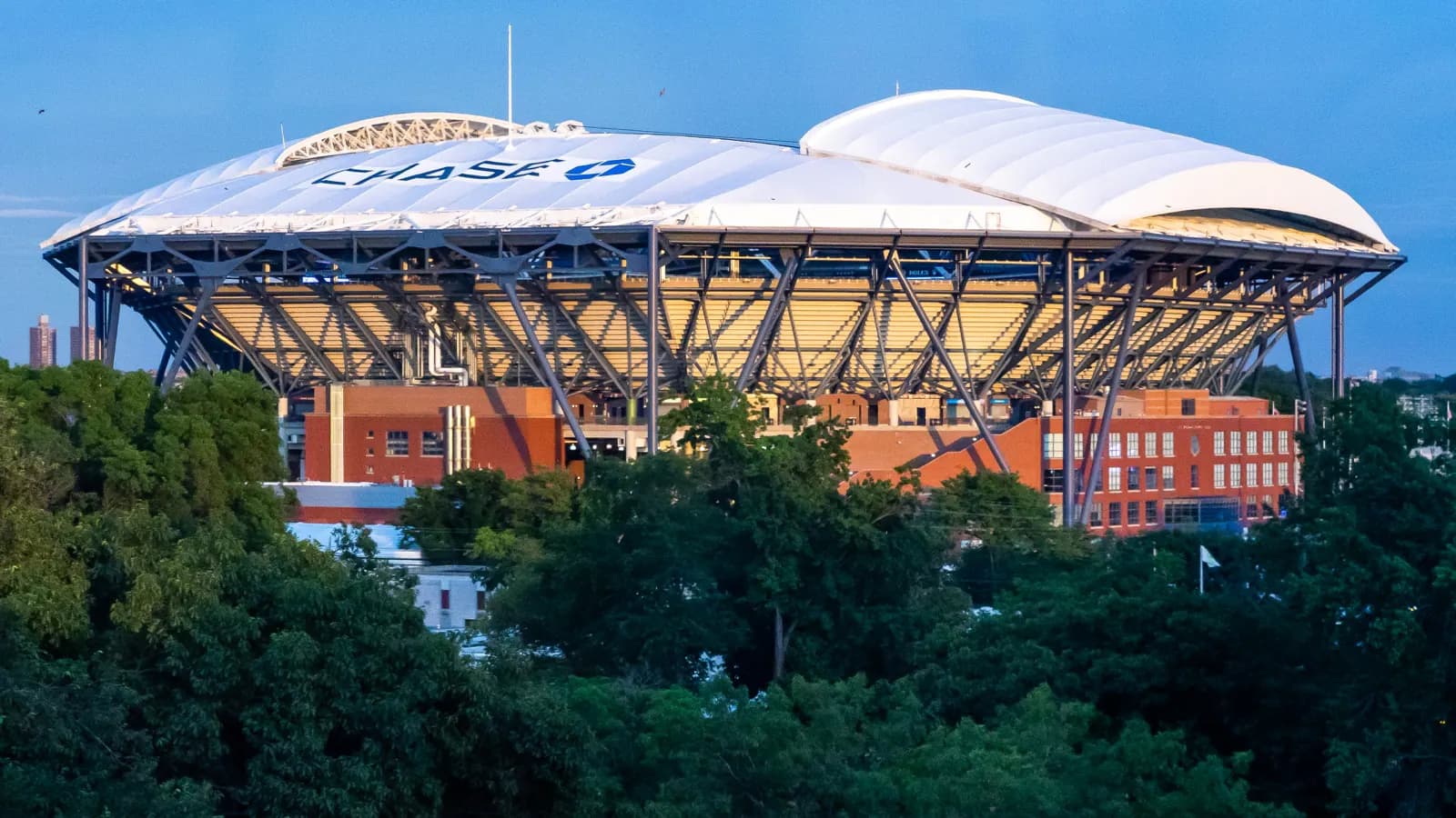 Arthur Ashe Stadium exterior in 2019, before the current transformation.