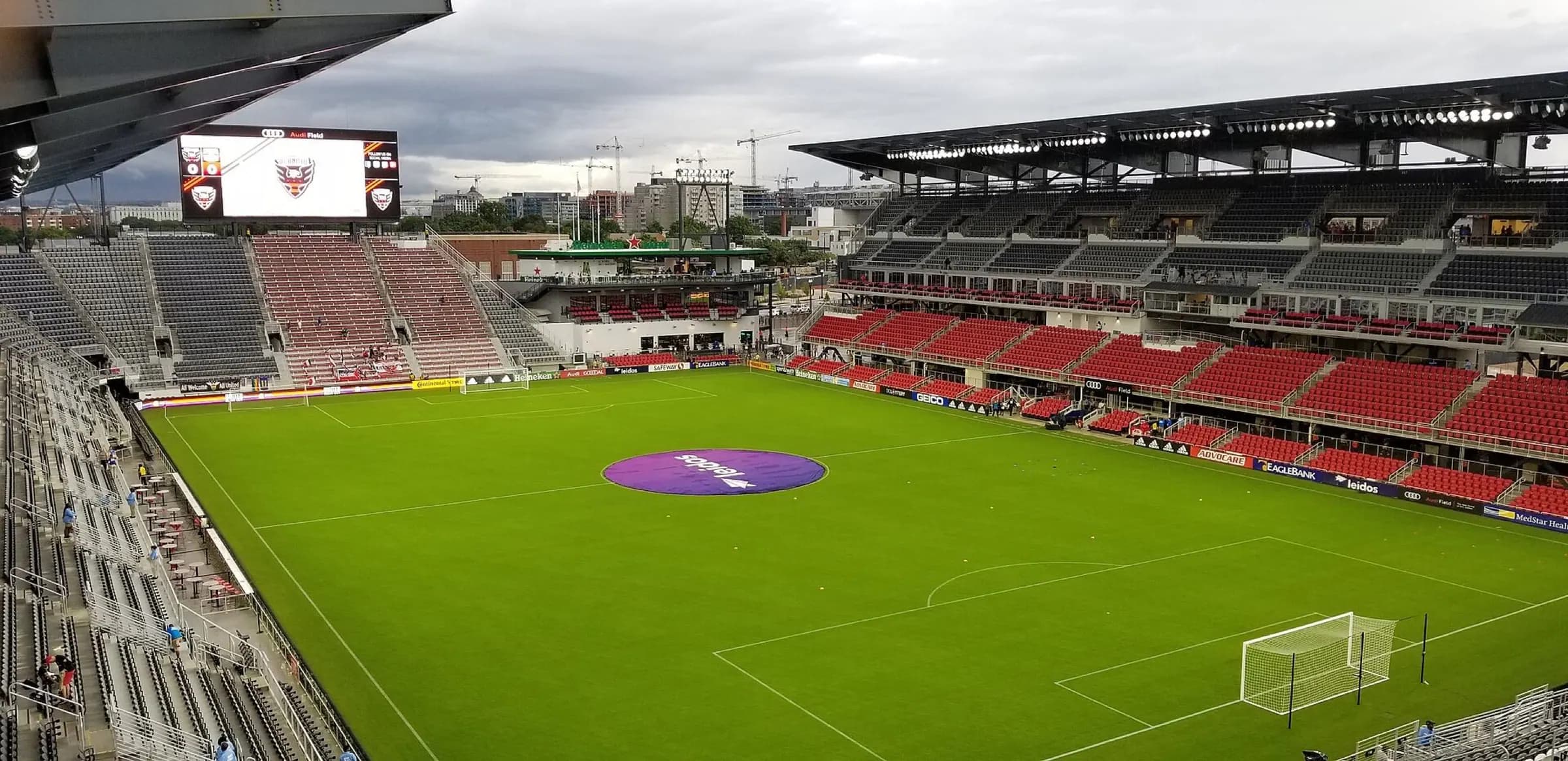 Field and seating before a match at Audi Field.