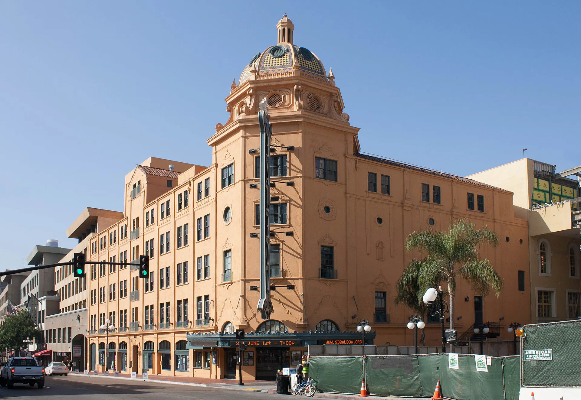 Balboa Theatre exterior and dome in downtown San Diego
