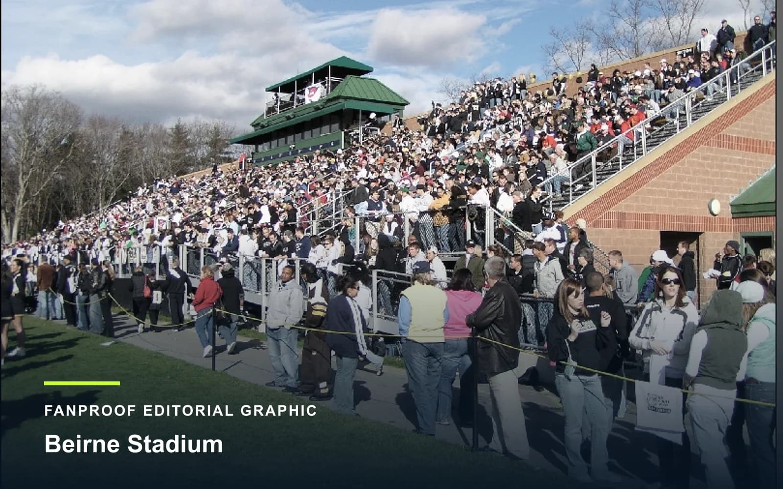 FanProof editorial graphic derived from a reuse-cleared view of Beirne Stadium, home of Bryant Bulldogs football.