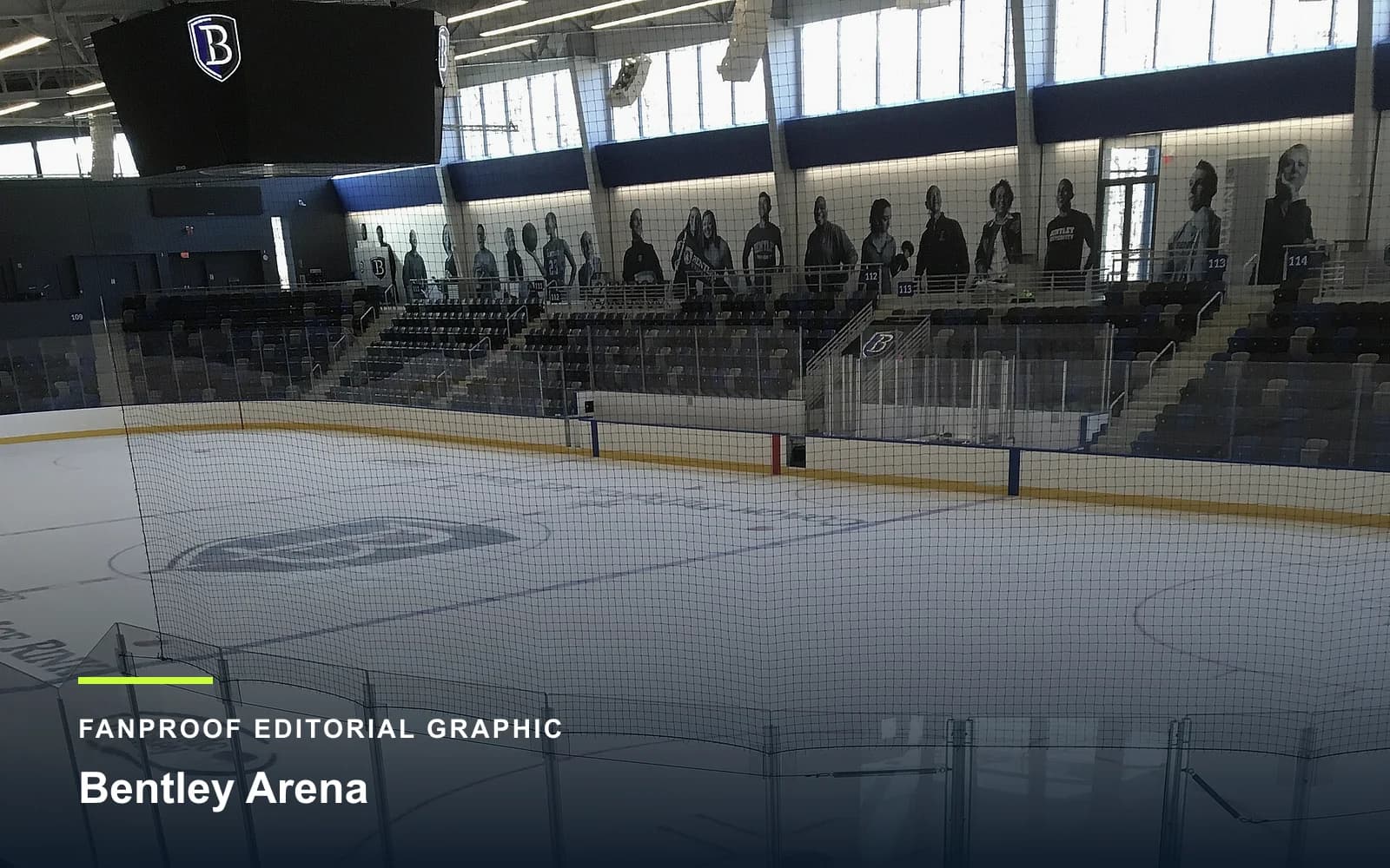 FanProof editorial graphic derived from a reuse-cleared view of Bentley Arena, home of Bentley ice hockey.