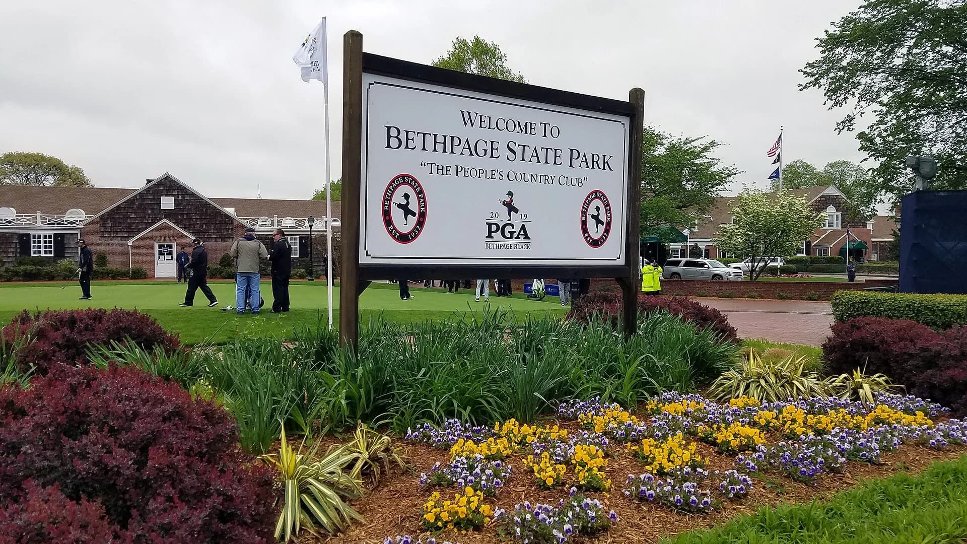 View of Bethpage Black Course in Farmingdale. Source photograph dated 2019; signage and event setup may differ.