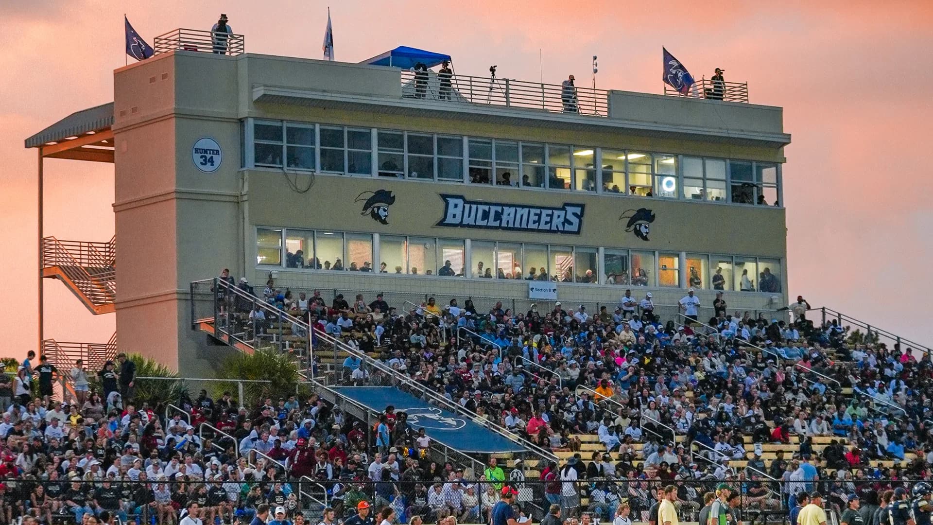 Buccaneer Field’s home grandstand and stadium center, in an official photograph labeled 2025 versus South Carolina State.