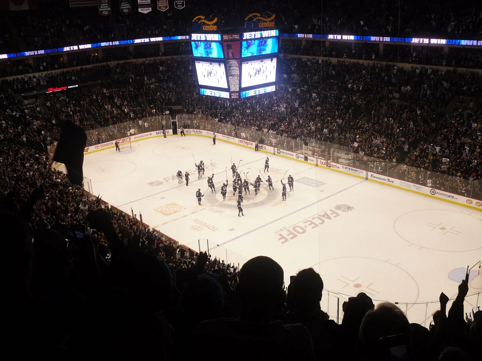 Wide hockey view of the seating bowl inside Canada Life Centre in Winnipeg