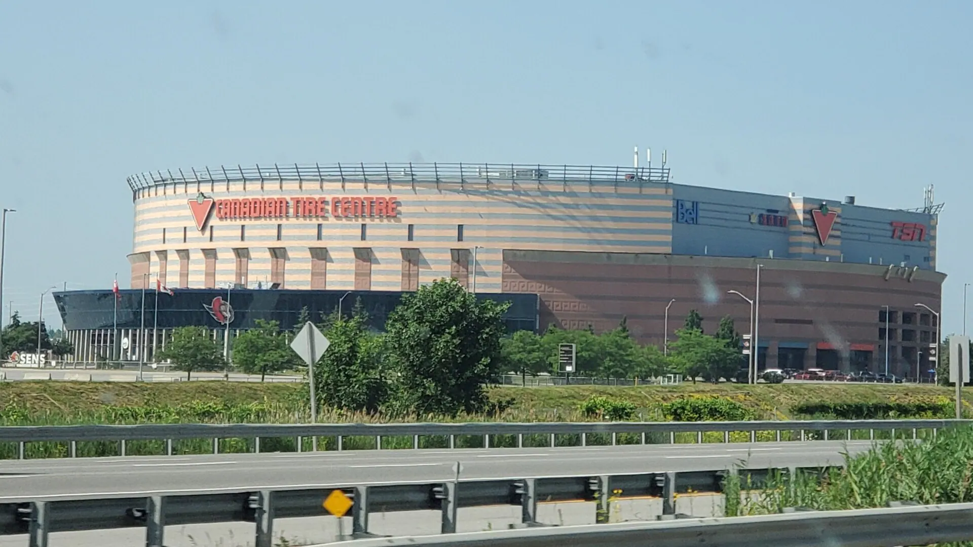 Wide daytime exterior of Canadian Tire Centre in Ottawa