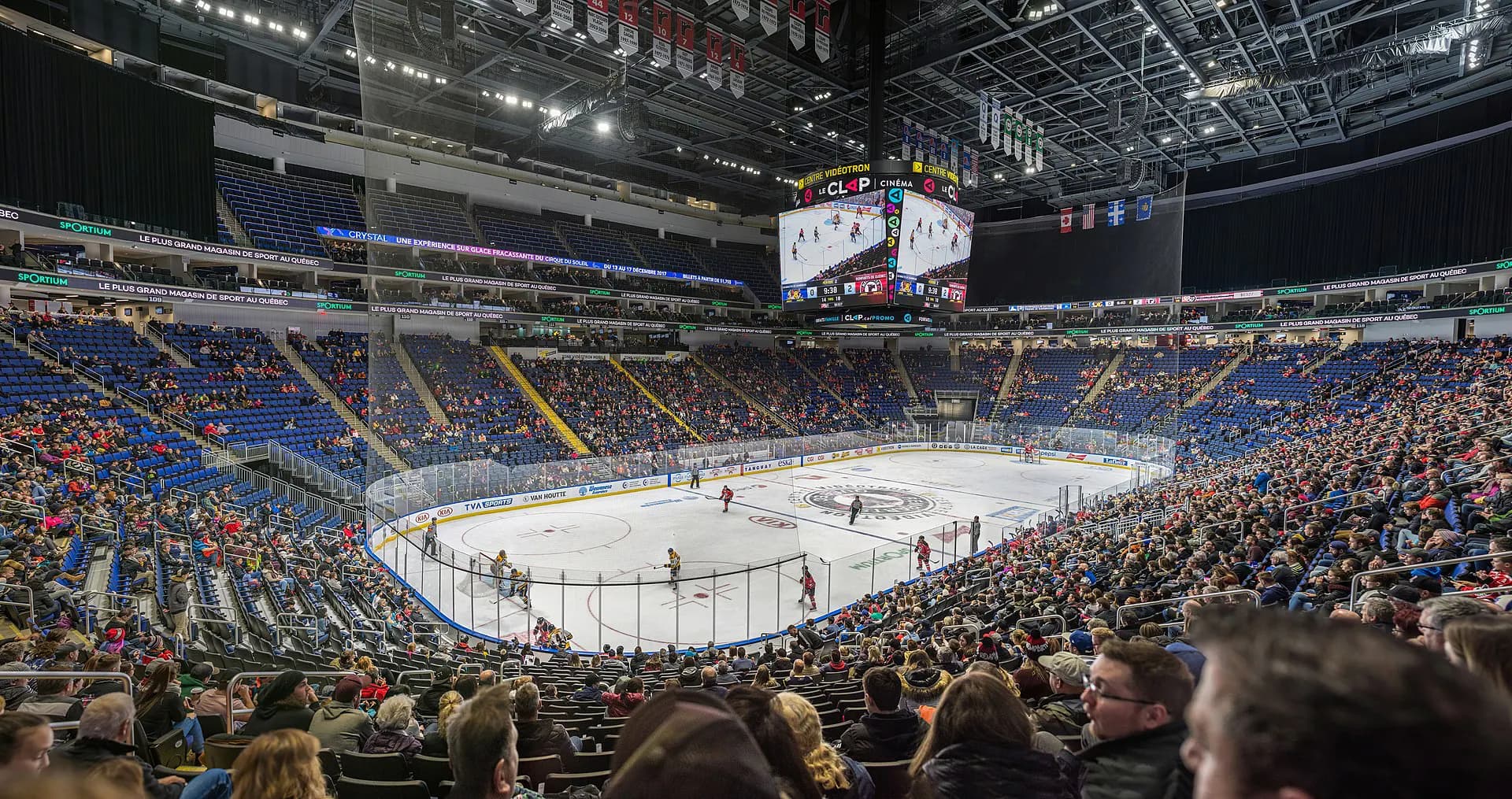 Wide hockey view of the seating bowl inside Centre Videotron in Quebec City