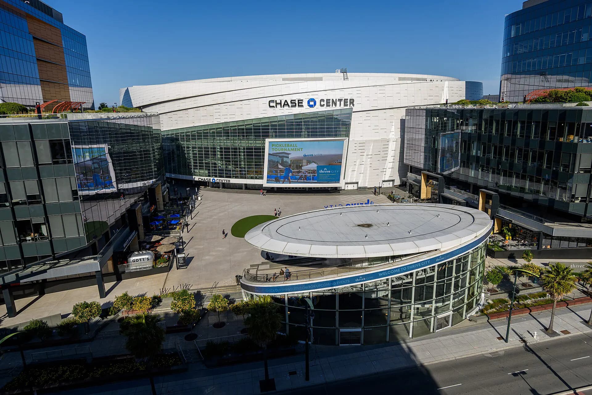 Chase Center and Thrive City plaza in San Francisco's Mission Bay.