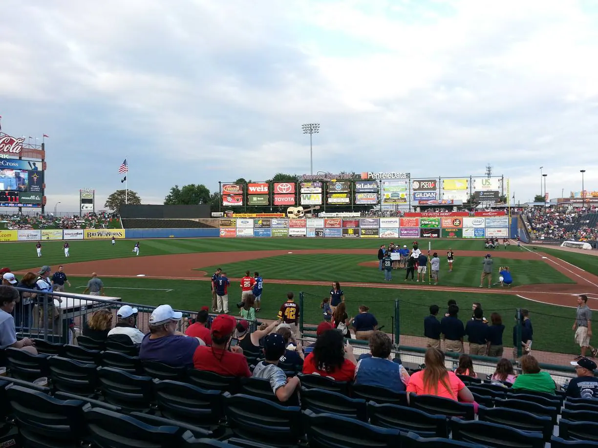 Wide seating-level view of the field and outfield at Coca-Cola Park in Allentown