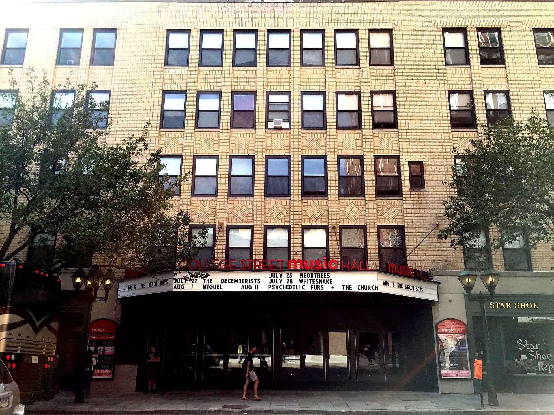 Wide view of College Street Music Hall.