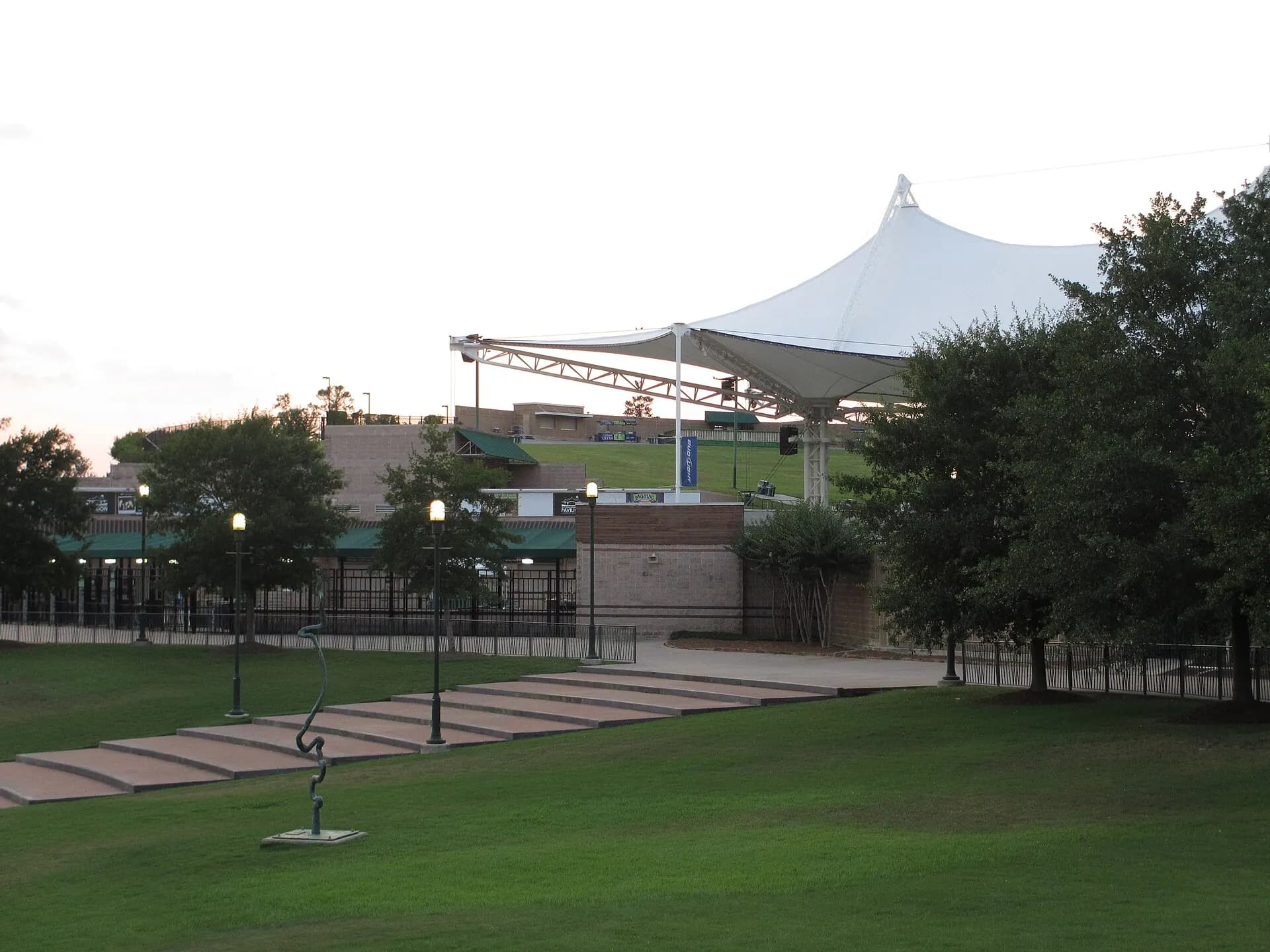 Exterior establishing view of the canopy and entrance at Cynthia Woods Mitchell Pavilion.