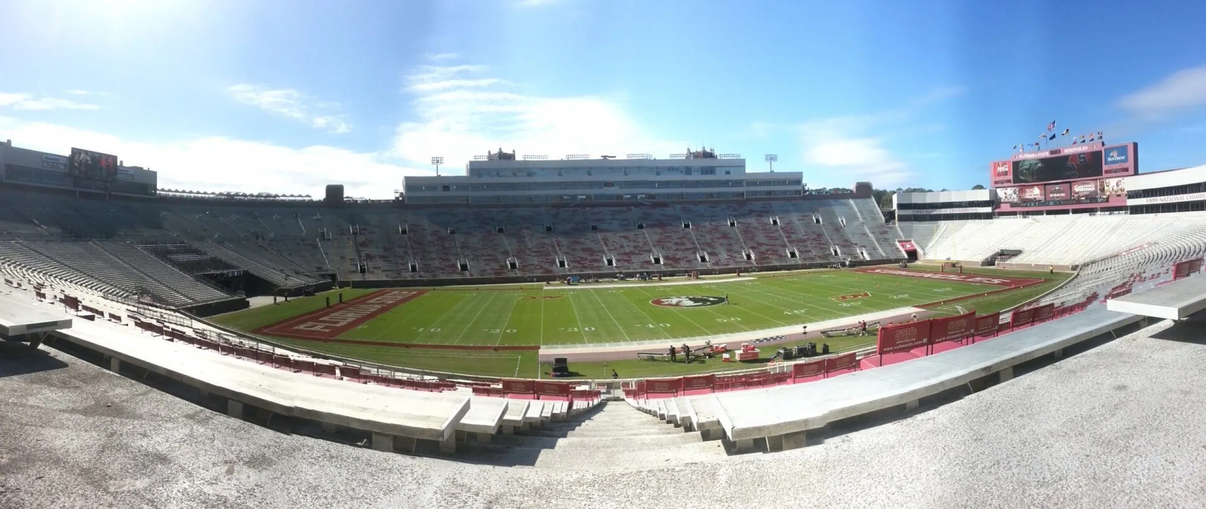 Empty seating bowl and field at Doak S. Campbell Stadium.